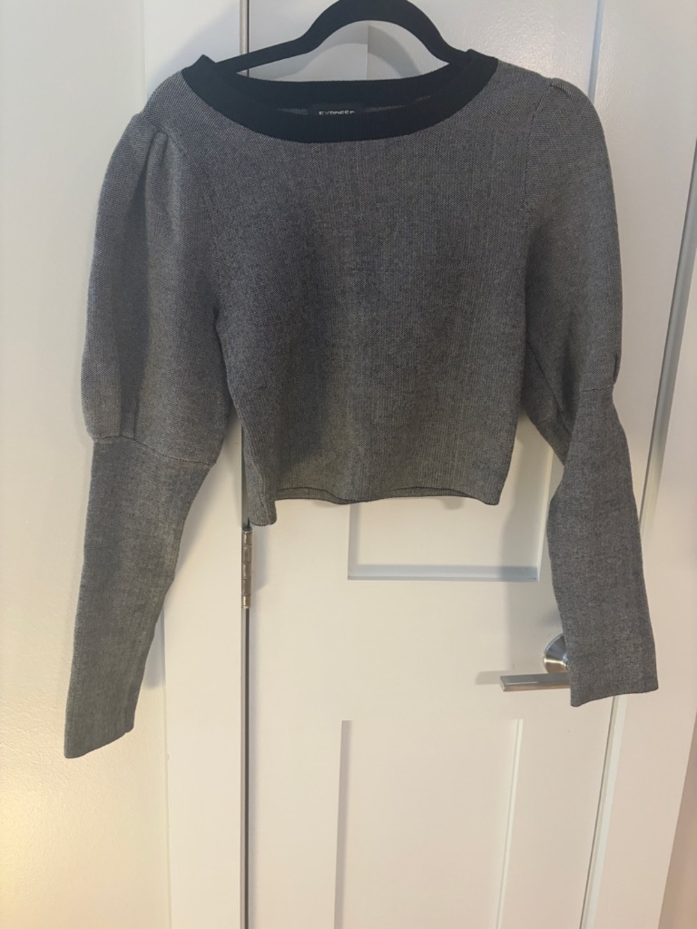 ⭐️Express Gray Crop Crewneck Sweater with Black Trim - Picture 2 of 2